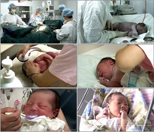 CG0285-实拍婴儿出生吃奶洗澡称重等过程高清实拍视频素材