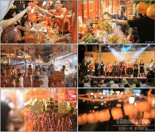 CG0374-新年的唐人街红色喜庆的灯笼年画歌舞购物场景高清实拍视频素材