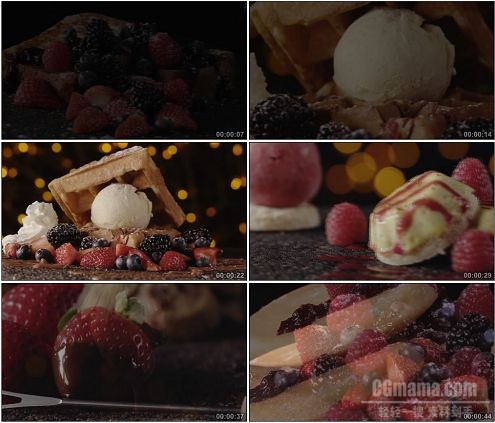 CG0383-高清水果系列冰淇淋面包草莓蘸酱美食高清实拍视频素材