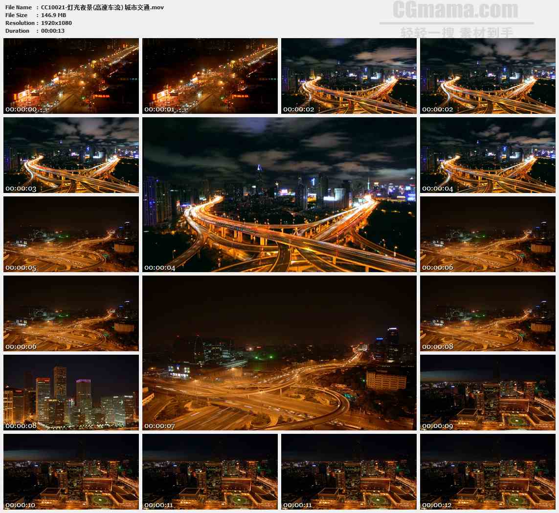 CC10021-灯光夜景高速车流城市交通高清实拍视频素材