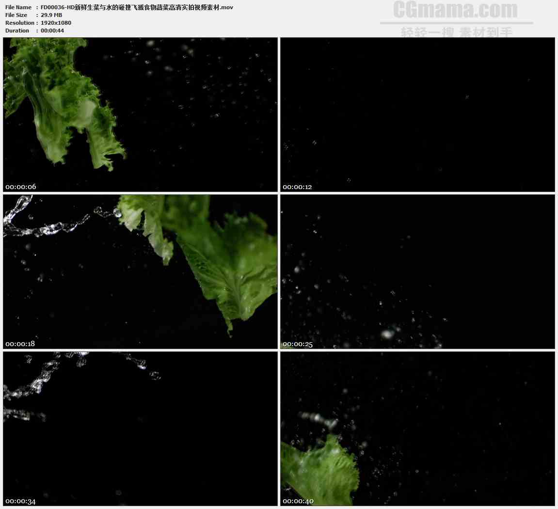 FD00036-新鲜生菜与水的碰撞飞溅食物蔬菜高清实拍视频素材