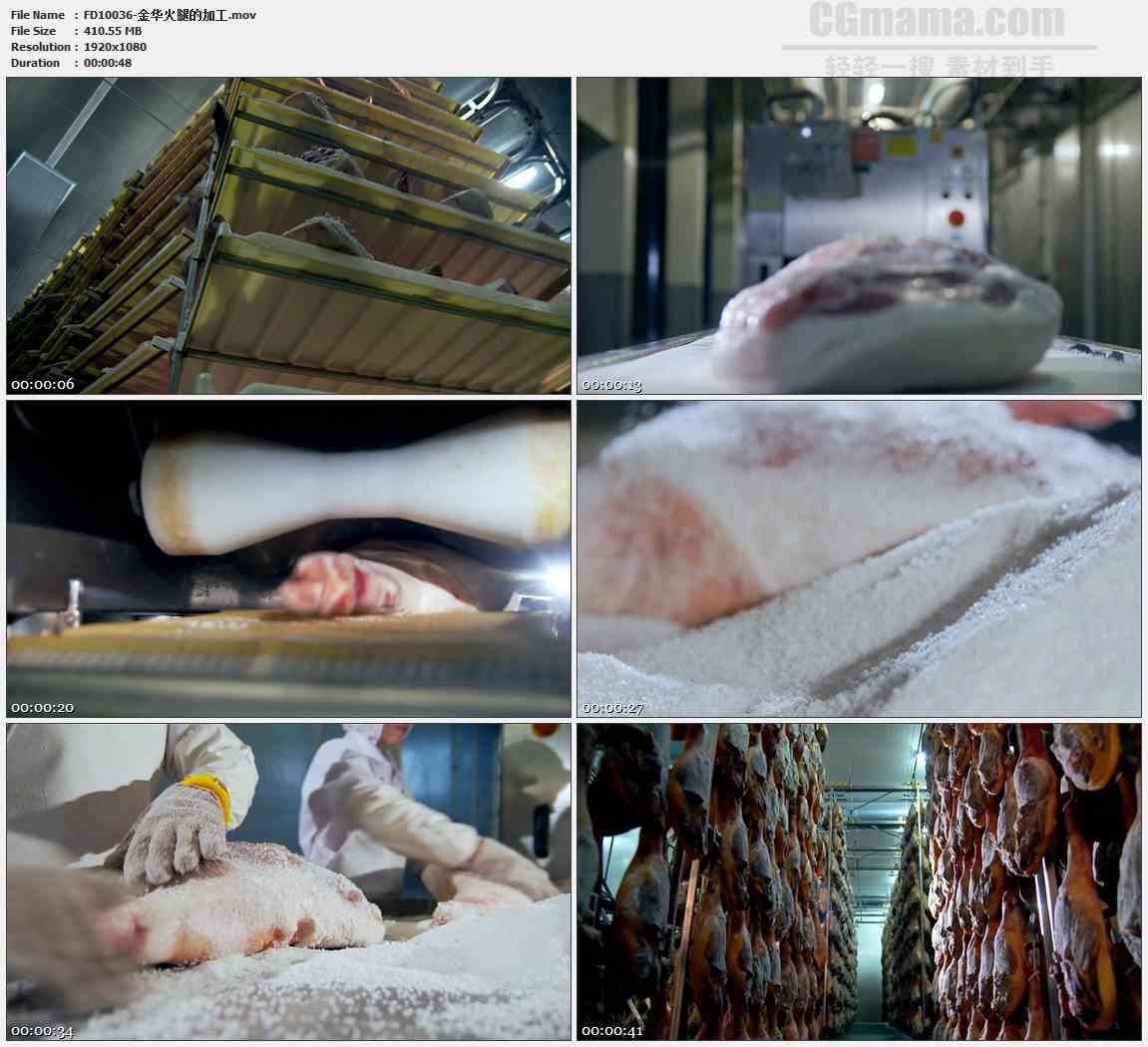 FD10036-冷冻猪肉加工金华火腿的加工制作高清实拍视频素材