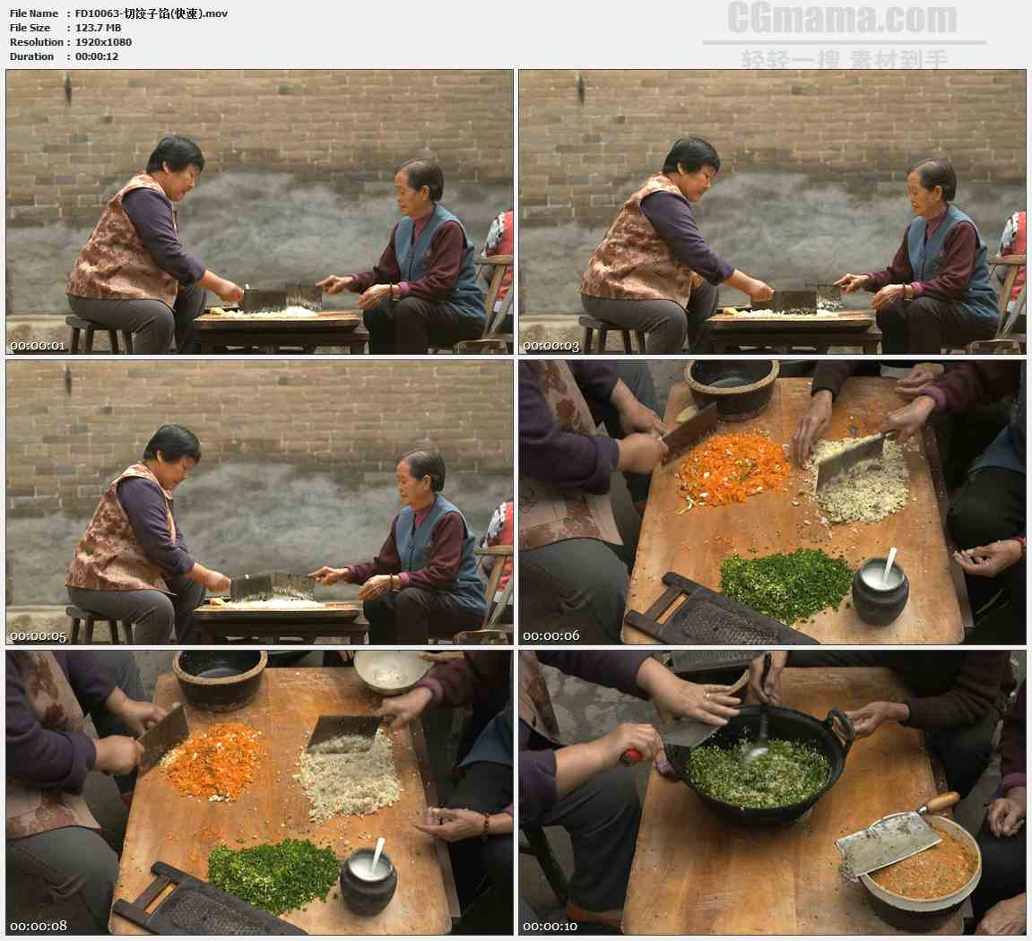 FD10063-快速镜头饺子馅切韭菜剁姜末葱末高清实拍视频素材