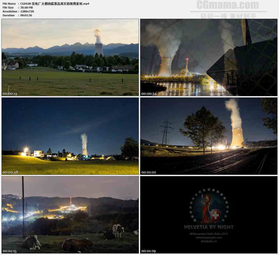 CG0428-发电厂大烟囱能源高清实拍视频素材