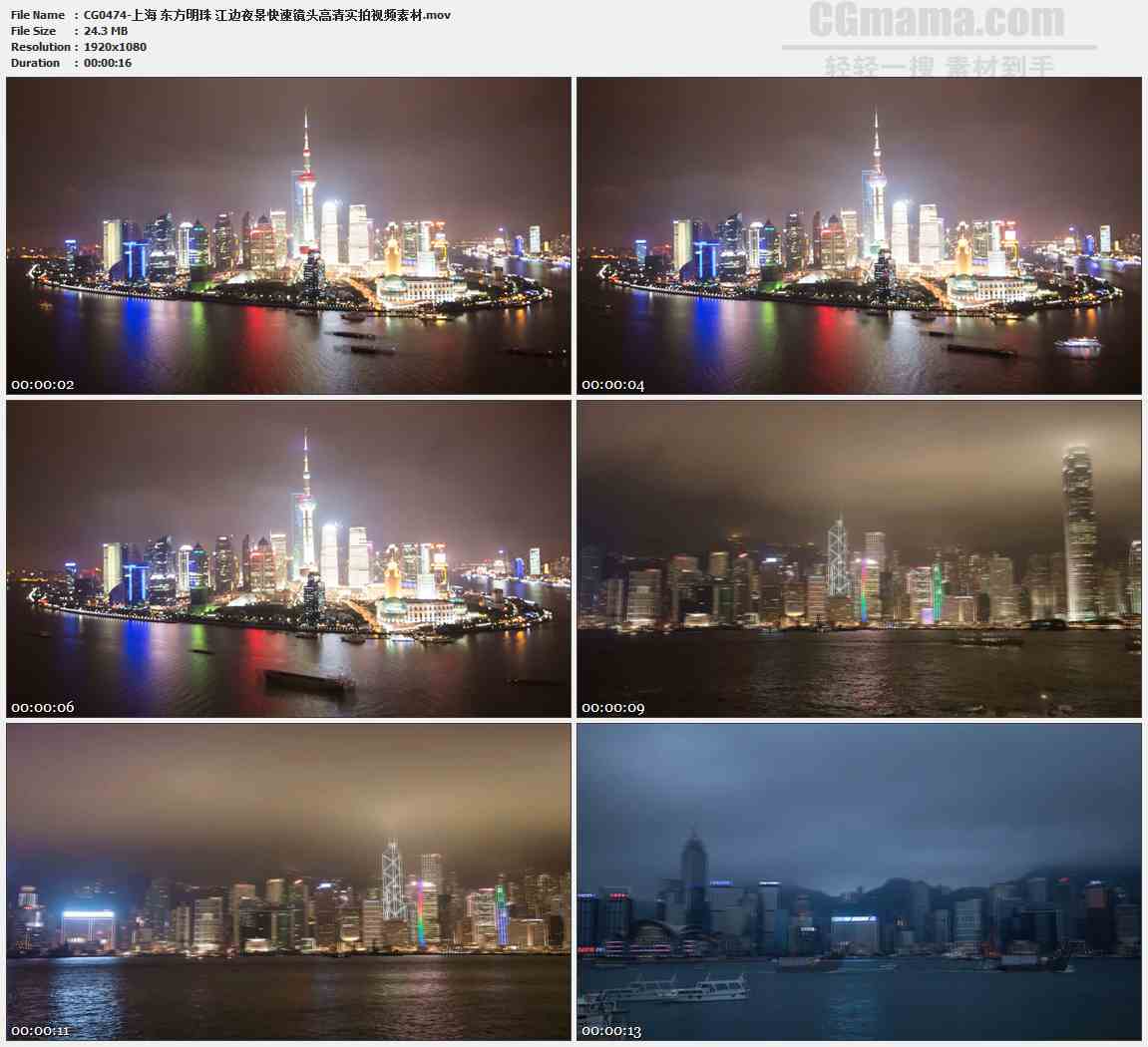 CG0474-上海东方明珠江边夜景快速镜头高清实拍视频素材