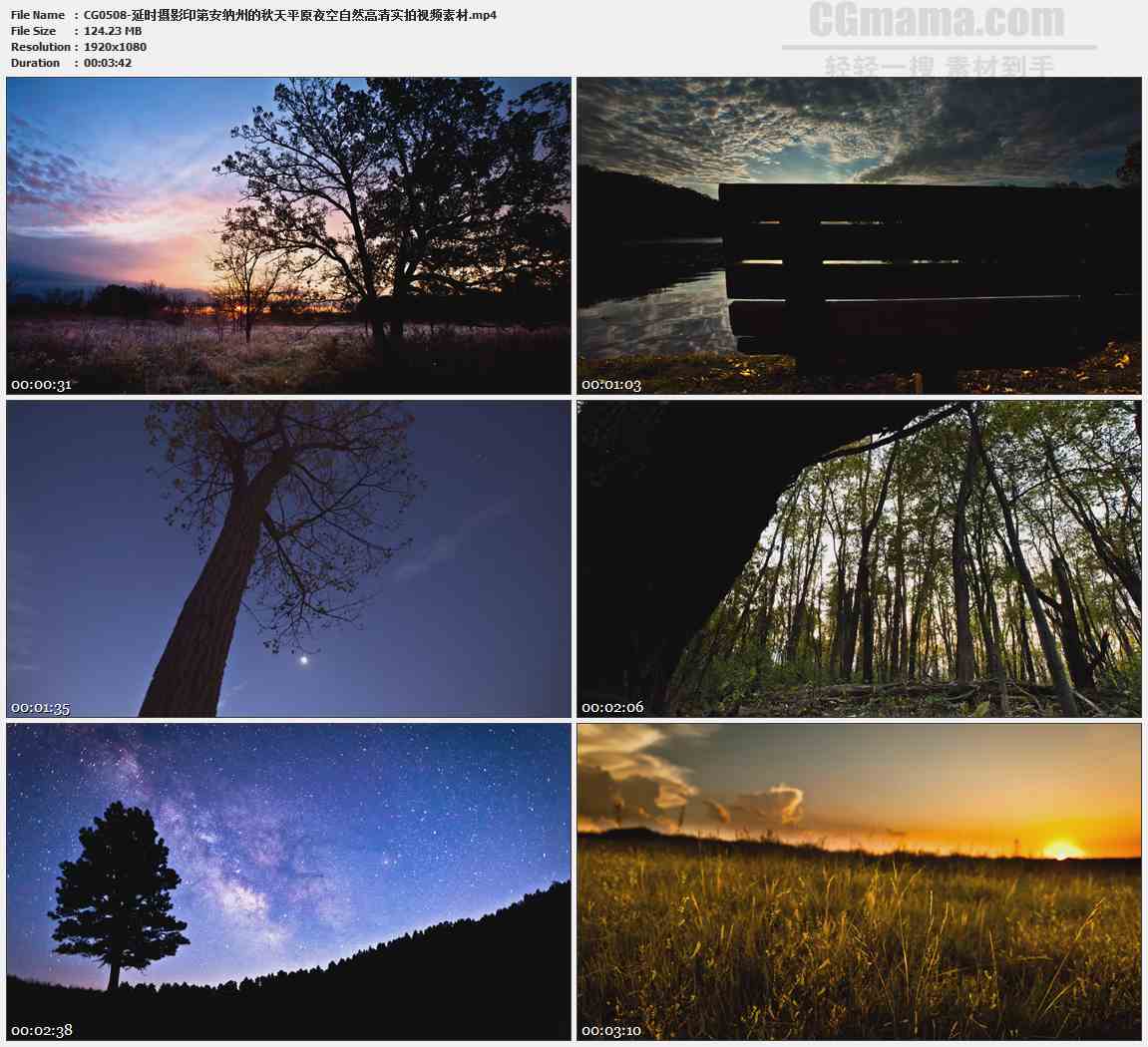CG0508-延时摄影印第安纳州的秋天平原夜空自然高清实拍视频素材