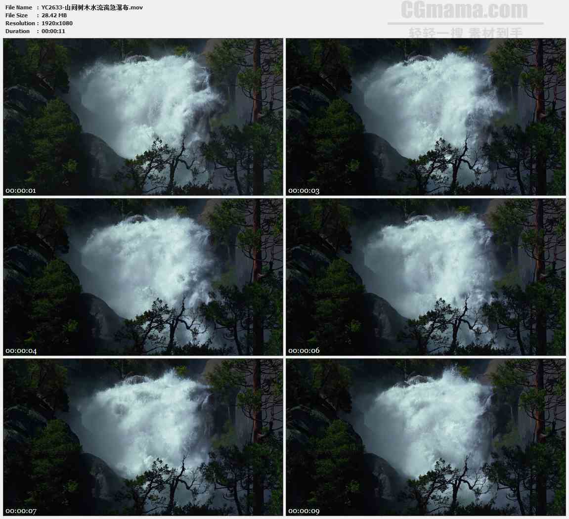 YC2633-山间树木水流湍急瀑布高清实拍视频素材