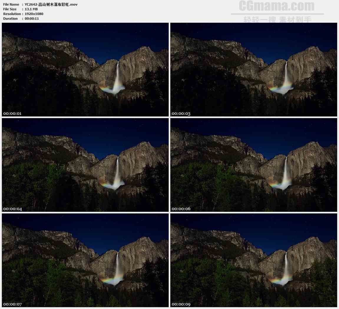 YC2642-高山树木瀑布彩虹高清实拍视频素材