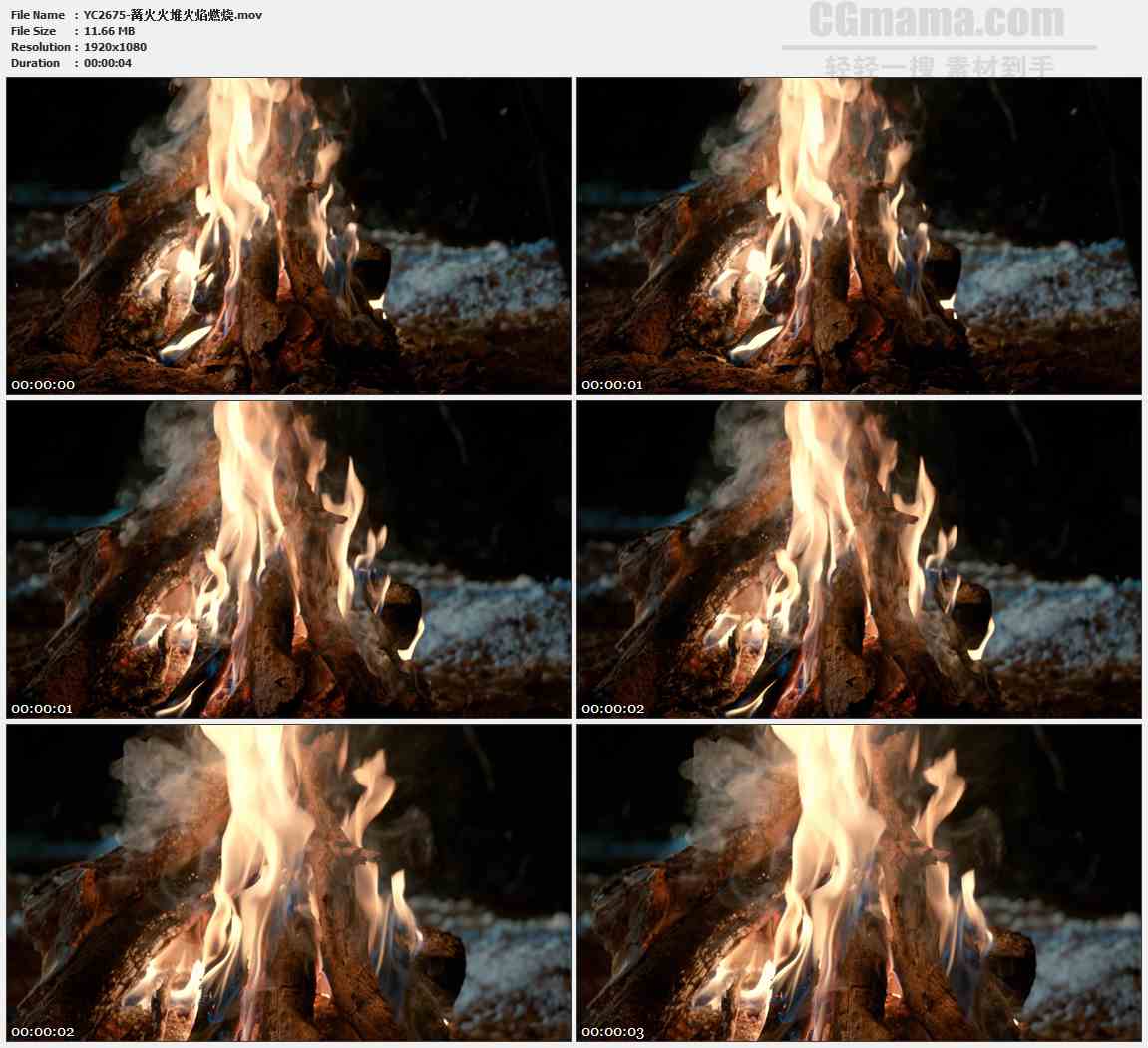 YC2675-篝火火堆火焰燃烧高清实拍视频素材