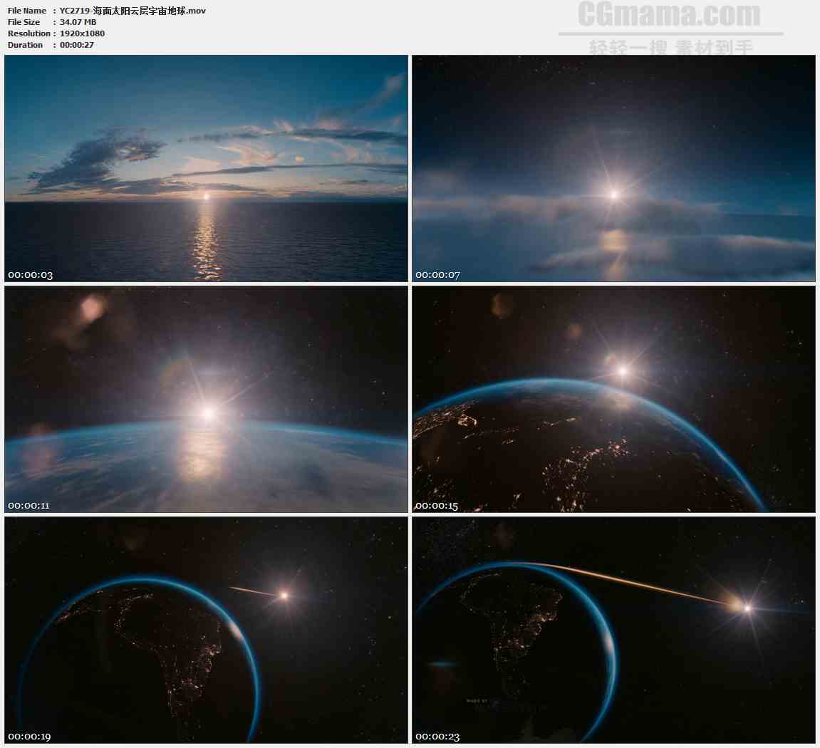 YC2719-海面太阳云层宇宙地球高清实拍视频素材