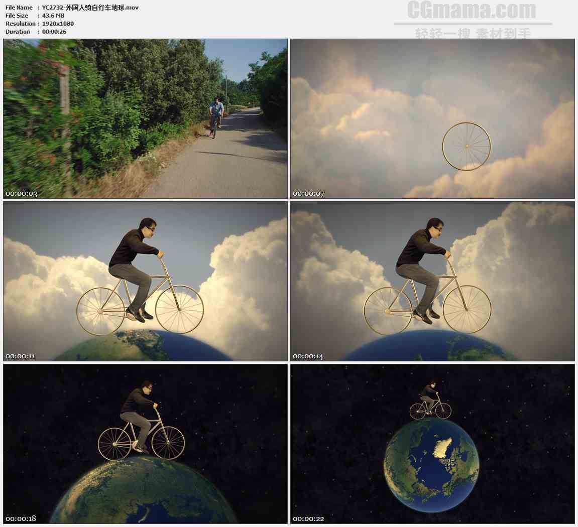 YC2732-外国人骑自行车地球高清实拍视频素材