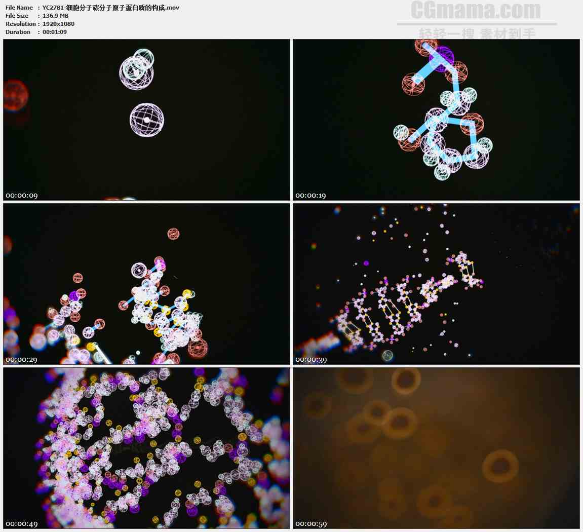 YC2781-细胞分子碳分子原子蛋白质的构成高清实拍视频素材