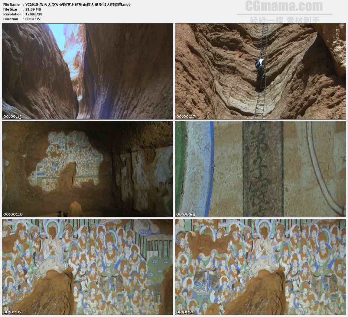 YC2915-考古人员发现阿艾石窟里面有大量类似人的壁画高清实拍视频素材