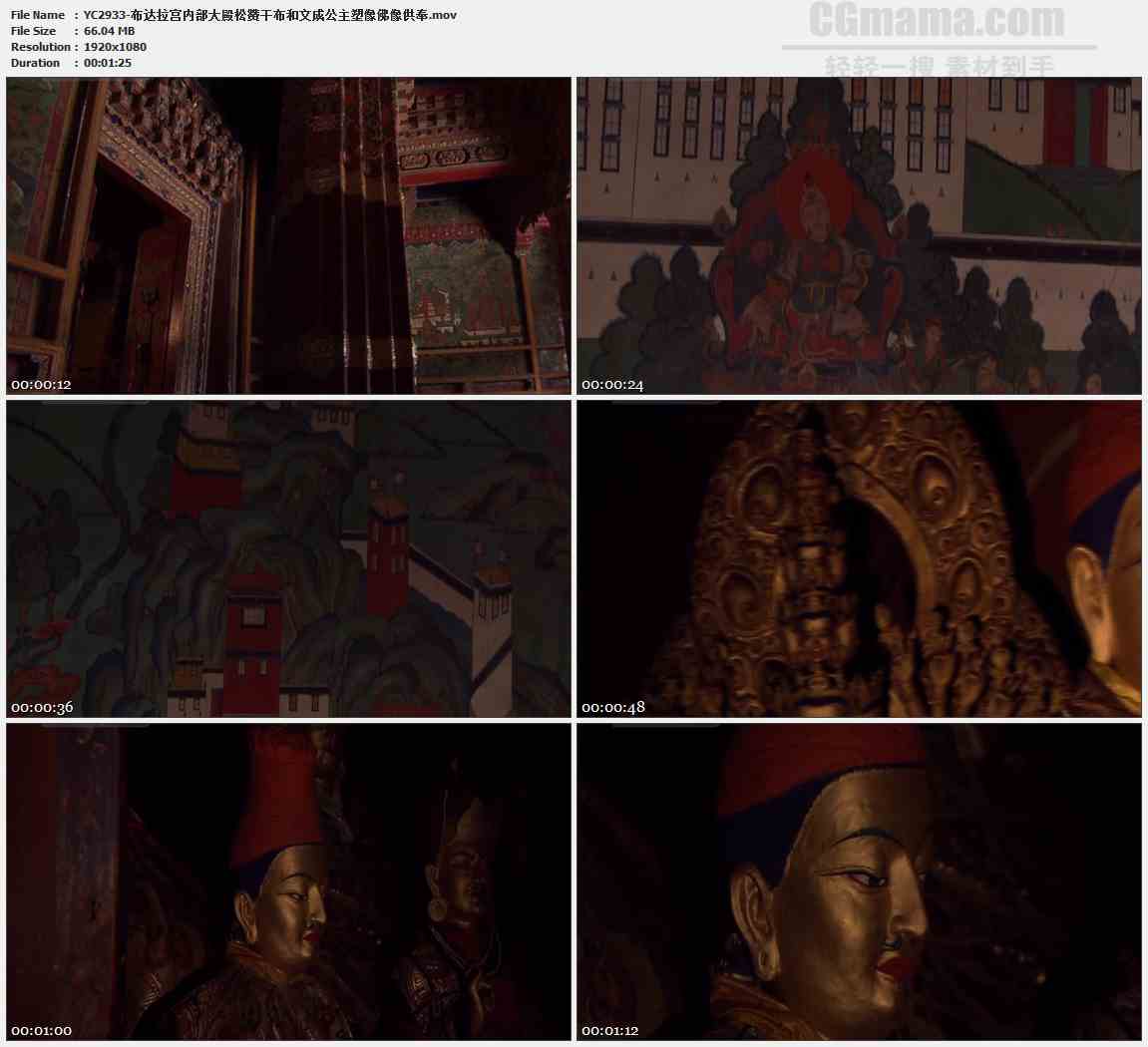 YC2933-布达拉宫内部大殿松赞干布和文成公主塑像佛像供奉高清实拍视频素材