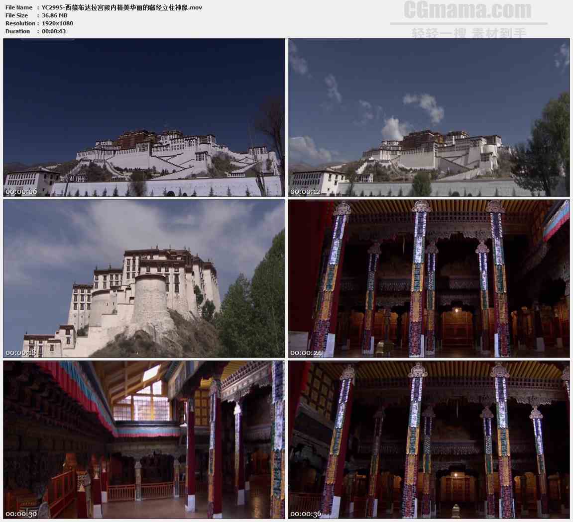 YC2995-西藏布达拉宫殿内精美华丽的藏经立柱神像高清实拍视频素材
