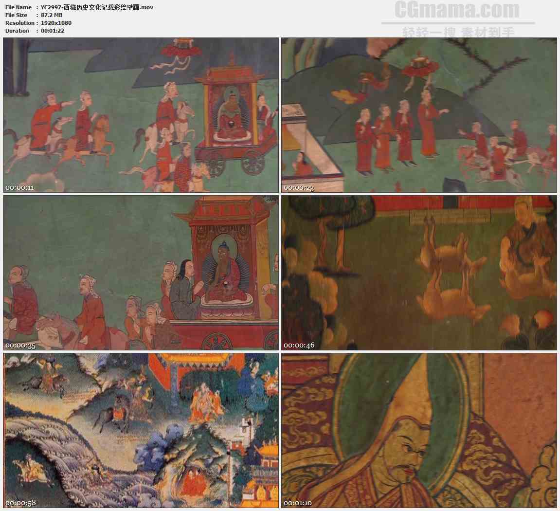 YC2997-西藏历史文化记载彩绘壁画高清实拍视频素材