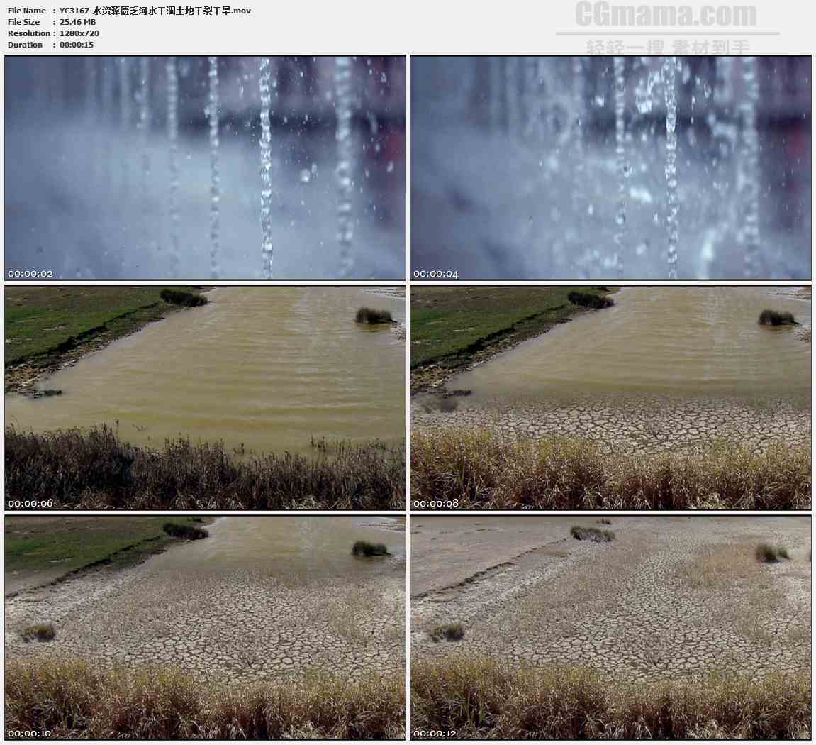 YC3167-水资源匮乏河水干涸土地干裂干旱高清实拍视频素材