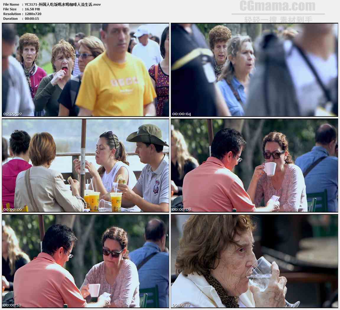 YC3171-外国人吃饭喝水喝咖啡人流生活高清实拍视频素材
