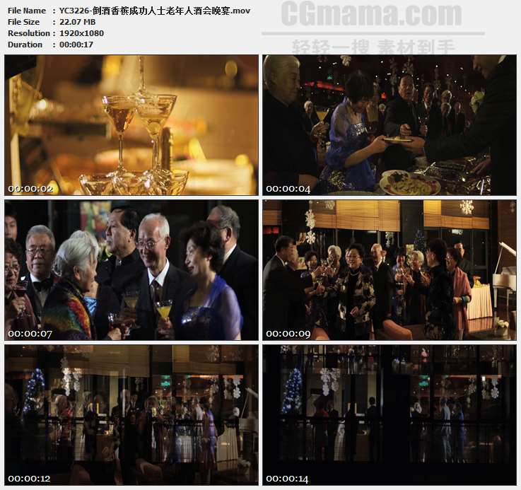 YC3226-倒酒香槟成功人士老年人酒会晚宴高清实拍视频素材