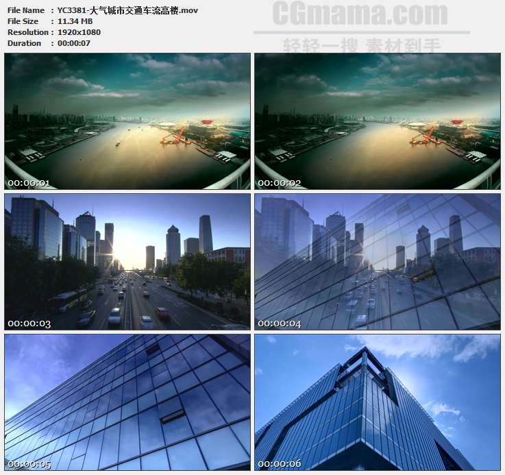 YC3381-大气城市交通车流高楼高清实拍视频素材