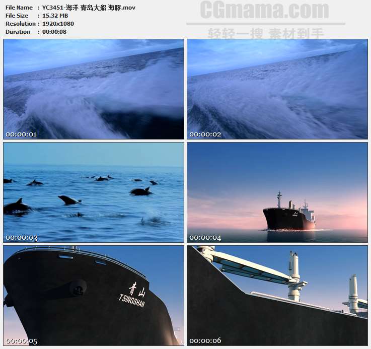 YC3451-海洋 青岛大船 海豚高清实拍视频素材