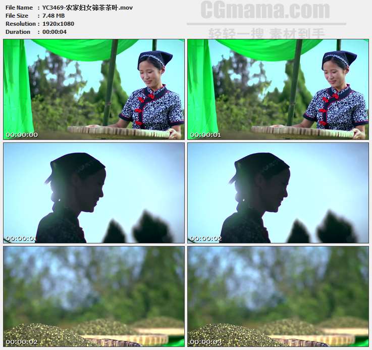 YC3469-农家妇女筛茶茶叶高清实拍视频素材