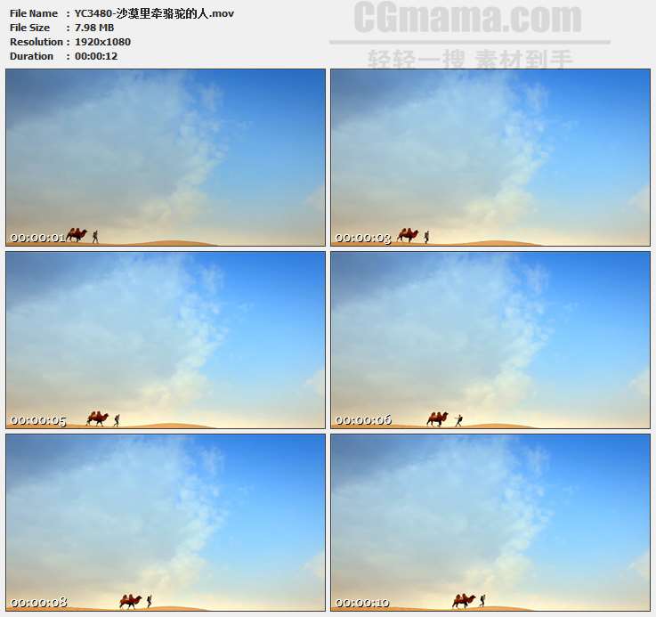 YC3480-沙漠里牵骆驼的人高清实拍视频素材
