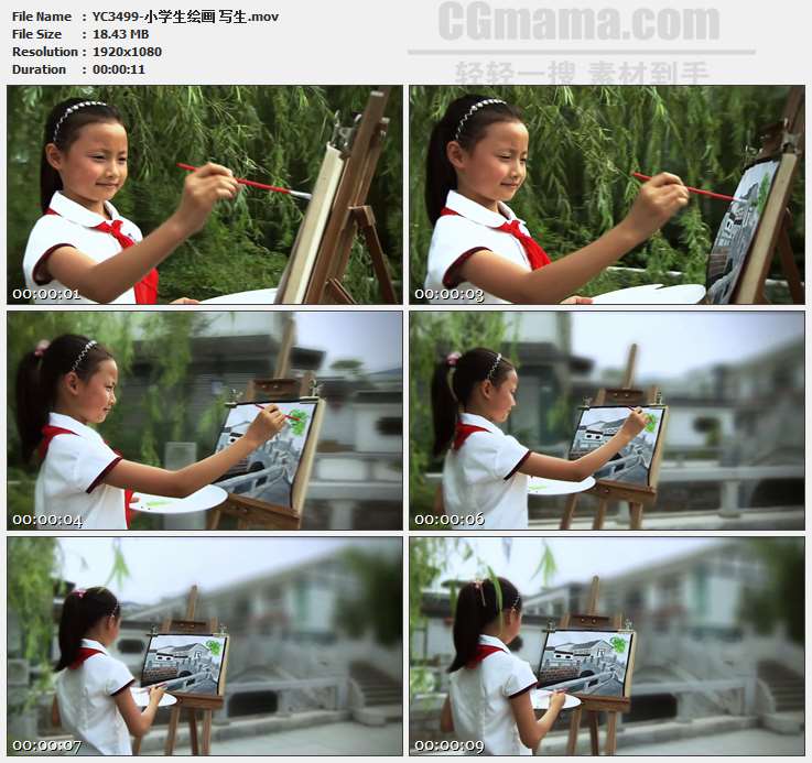 YC3499-小学生绘画写生高清实拍视频素材