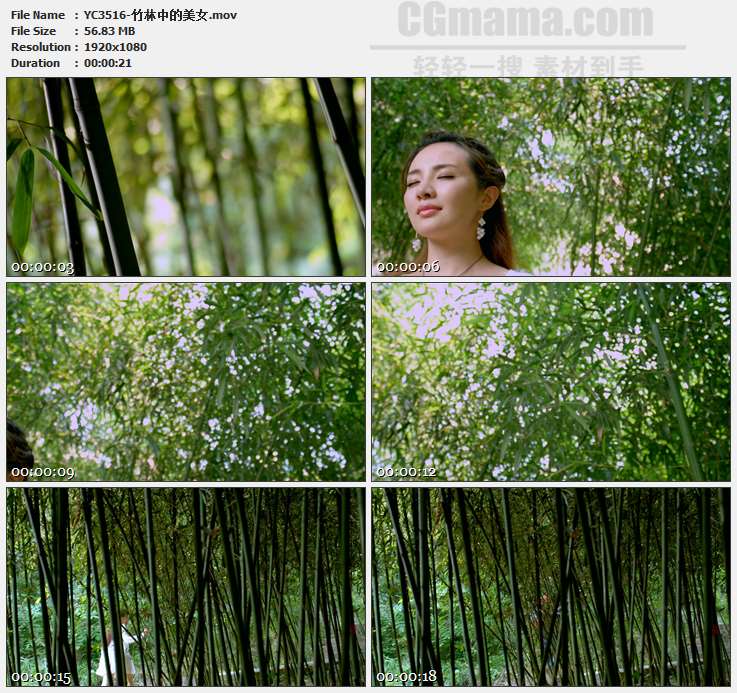 YC3516-竹林中的美女高清实拍视频素材