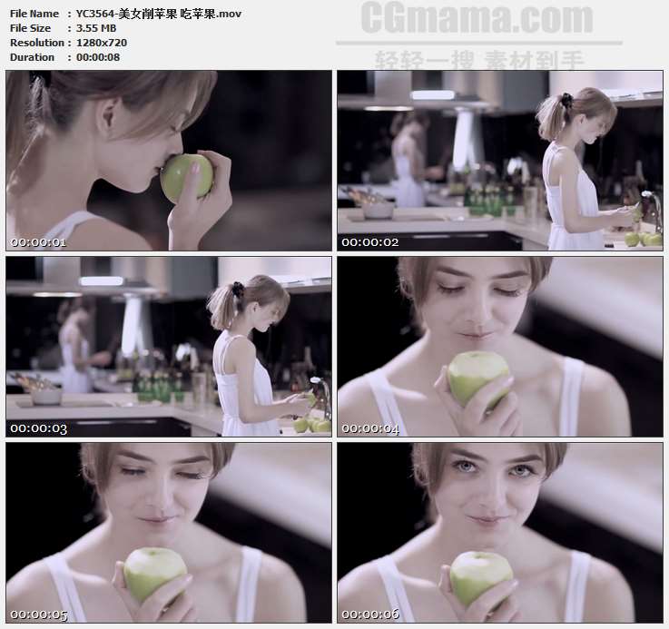 YC3564-美女削苹果 吃苹果高清实拍视频素材