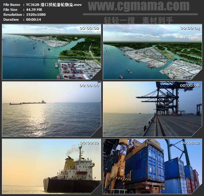 YC3628-港口货轮游轮物流高清实拍视频素材