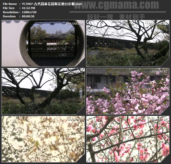 YC3907-古代园林花园梅花楼台亭榭高清实拍视频素材
