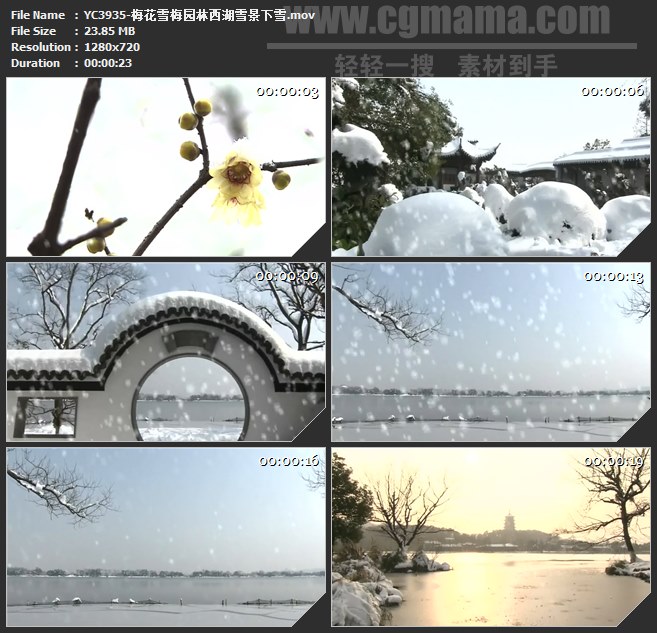 YC3935-梅花雪梅园林西湖雪景下雪高清实拍视频素材
