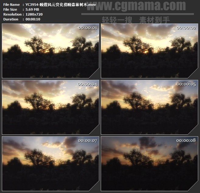 YC3954-晚霞风云变化傍晚森林树木高清实拍视频素材