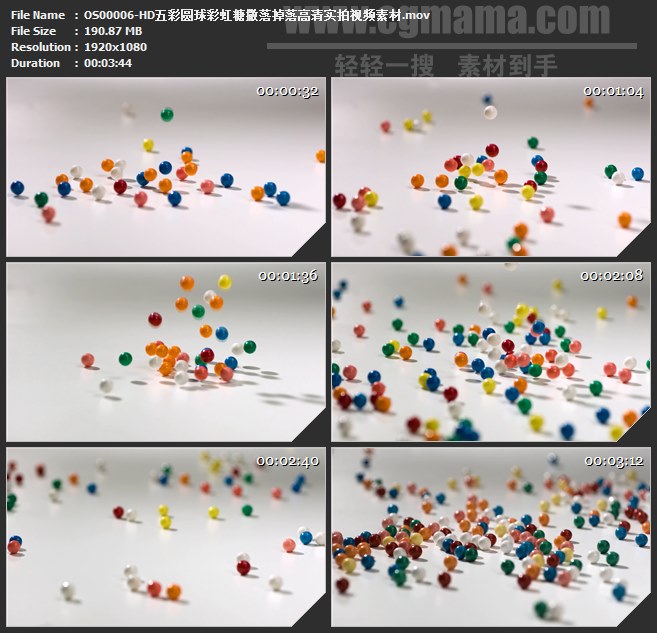 OS00006-五彩圆球彩虹糖撒落掉落高清实拍视频素材