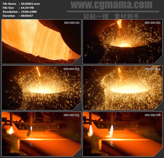 IA10003-冶炼切割钢铁铸造生产铁水火花高清实拍视频素材