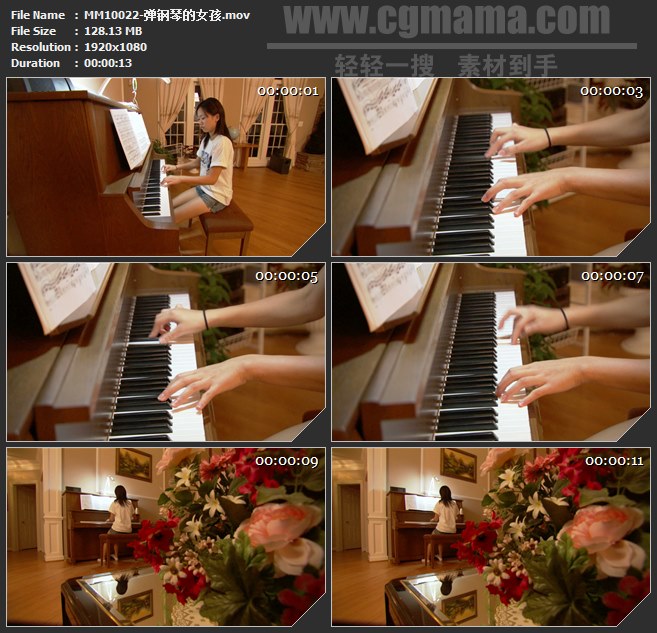 MM10022-女孩弹钢琴手指特写黑白琴键高清实拍视频素材