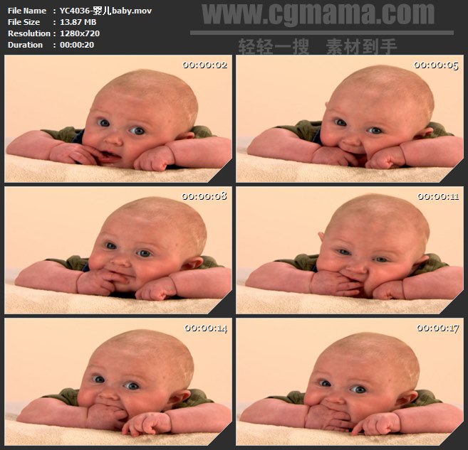 YC4036-大眼背带裤男婴儿baby脸部特写高清实拍视频素材