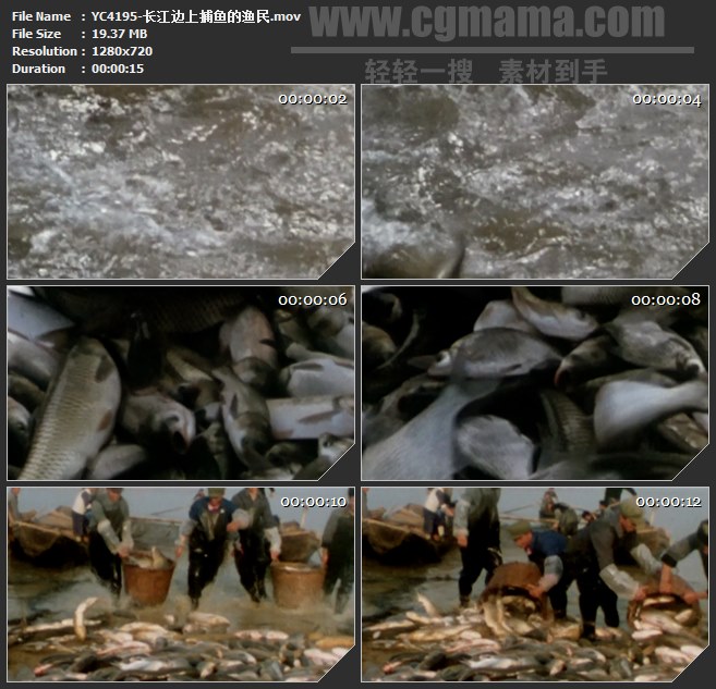 YC4195-长江边上捕鱼的渔民高清实拍视频素材