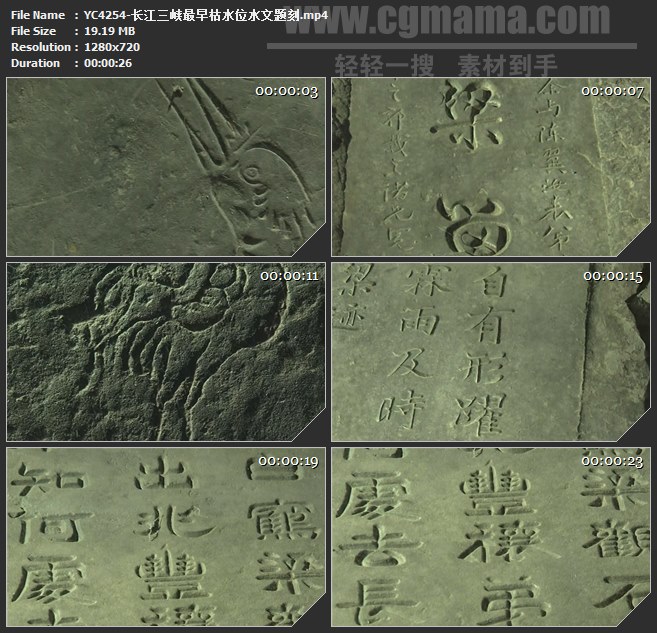 YC4254-长江三峡最早枯水位水文题刻高清实拍视频素材