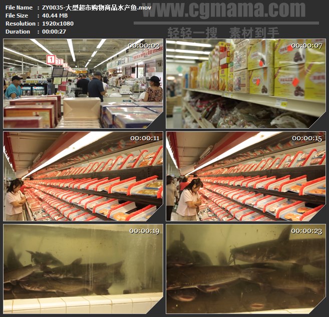 ZY0035-大型超市购物商品水产鱼高清实拍视频素材