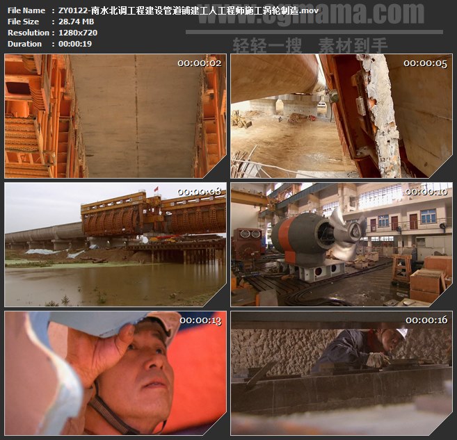 ZY0122-南水北调工程建设管道铺建工人工程师施工涡轮制造高清实拍视频素材