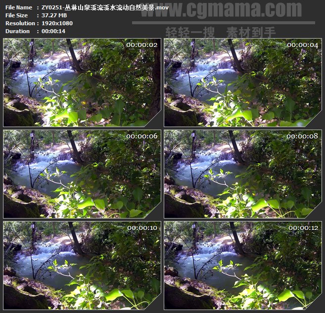 ZY0251-丛林山泉溪流溪水流动自然美景 高清实拍视频素材