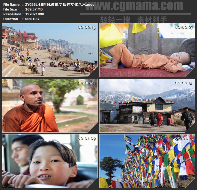 ZY0361-印度佛教佛学僧侣文化艺术 高清实拍视频素材