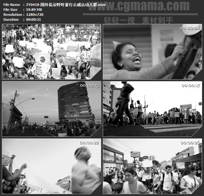 ZY0418-国外抗议呼吁游行示威运动人群 高清实拍视频素材