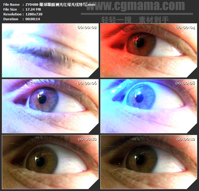 ZY0488-眼球眼睛测光红绿光线特写 高清实拍视频素材