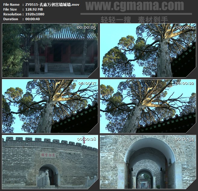 ZY0515-孔庙万仞宫墙城墙 高清实拍视频素材