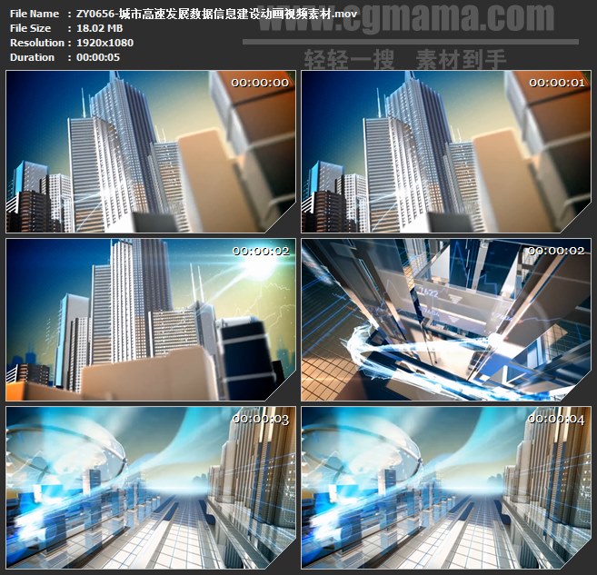 ZY0656-城市高速发展数据信息建设动画视频素材