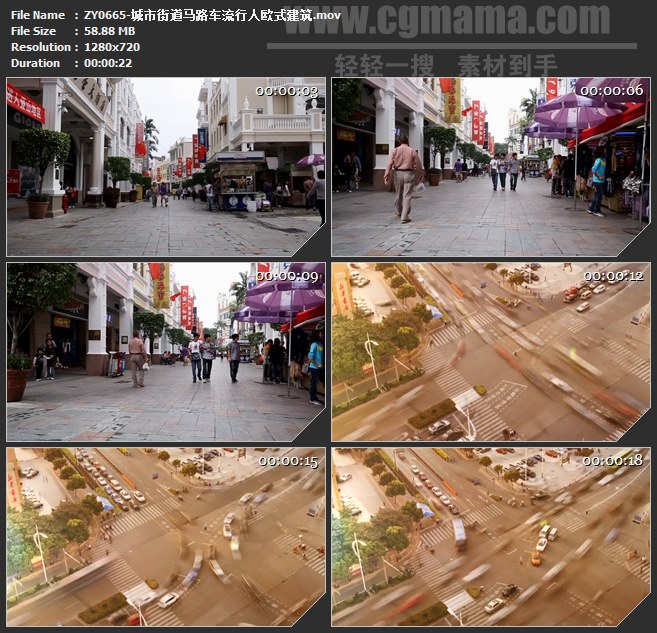 ZY0665-城市街道马路车流行人欧式建筑 高清实拍视频素材