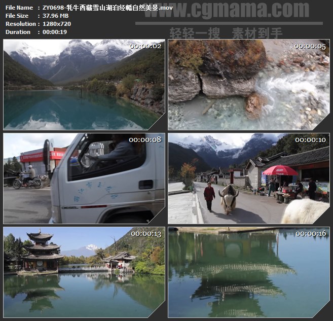 ZY0698-牦牛西藏雪山湖泊经幡自然美景 高清实拍视频素材